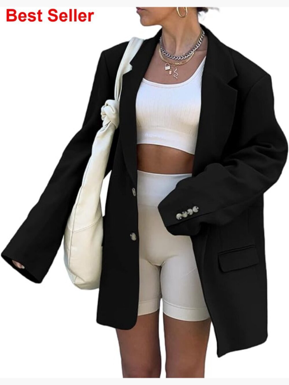 Polyester Blazer Lapel Collar Long Sleeve Oversized Work Office Jacket